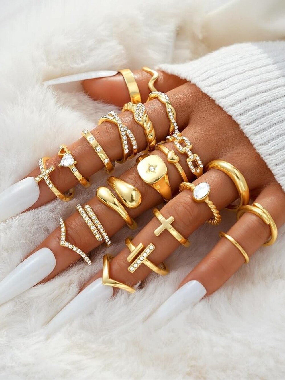 Gold Stackable Rings Set Gold Plated - Picture 2 of 9